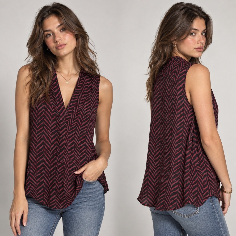 New y2k flowy summer sleeveless ruffle v neck blouse top shirt Vince camuto med